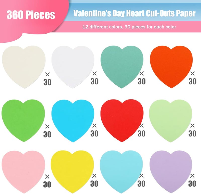 MixTeach 360 Pcs Heart Cutouts Paper Hearts Heart Shape Cut-Outs Assorted Color Paper Die Cuts for Valentine’s Day Kids DIY Craft Art Project Home School Classroom Decorations Bulletin Board Decor - Image 2